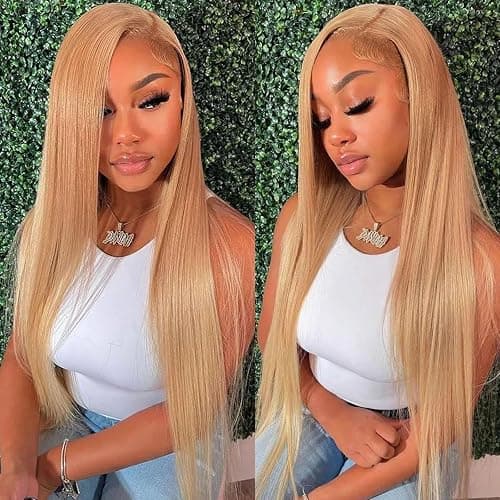 Cypha Honey Blonde Wig Human Hair 13x6 Straight Honey Blonde HD Lace Front Human Hair Wig 180% Density Colored Wigs Human Hair 27# Glueless Lace Frontal Wigs - Image 1