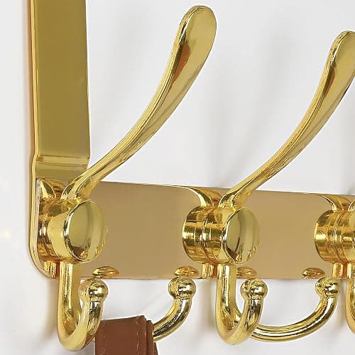 Dseap Over The Door Hook Hanger - Fits 1 3/8" to 1 3/4" Standard Doors | 5 Tri Hooks Heavy Duty Towel/Coat Rack | Door Organizer for Clothes, Jackets, Hats, Towels, Gold thumbnail 6
