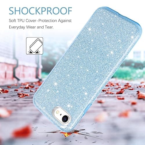 GUAGUA Compatible with iPhone SE 2022/2020 Case, iPhone 8/7 Case 4.7 Inch Glitter Sparkle Bling Cover for Girls Women with Extra Ring Kickstand Slim Protective Case for iPhone SE 3rd/2nd, Blue thumbnail 4