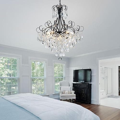 WUZUPS Crystal Chandelier 10-Light Pendant Ceiling Light Modern Lighting Fixture for Dining Room Hallway Bedroom Kitchen Bathroom, H 27.6" x W 22.8", E12 Base, Black thumbnail 9