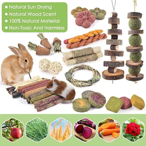 ERKOON Bunny Toys Boredom, 100 PCS Bunnies Timothy Hay Sticks Carrots Rose Grass Cake Dental Care, Molar, Chinchillas Toy Chew Toy, Guinea Pigs, Hamsters, Chinchilla, Rabbit Chew Toys for Teeth thumbnail 4