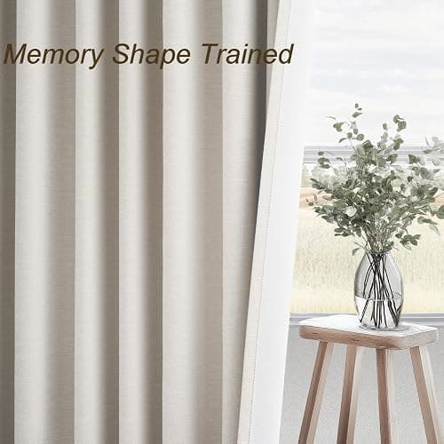 Topfinel Cream Linen Blackout Curtains 84 Inch Long for Bedroom Living Room, Ivory Pinch Pleat Back Tab Full Blackout Drapes Farmhouse Boho Curtains for Window, White Neutral Curtains 52" X 84" 7 FT thumbnail 4
