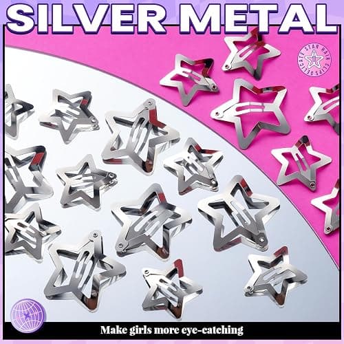 YGDZ Star Hair Clips and Barrettes Set - 20 pcs 1.22" Y2K Hair Accessories, 10 pcs 1.61" Silver Clips for Girls Women, Rave Accessories, Non-Slip Metal Snap Hair Clips thumbnail 7