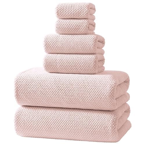 REDKISS Pink Towel Set, 6 Piece Premium Soft Bath Towel Set, Highly Absorbent Luxury 6-Pack with 2 Bath Towels, 2 Hand Towels, 2 Washcloths for Bathroom, Gym, Hotel, and Spa Daily Use - Image 1
