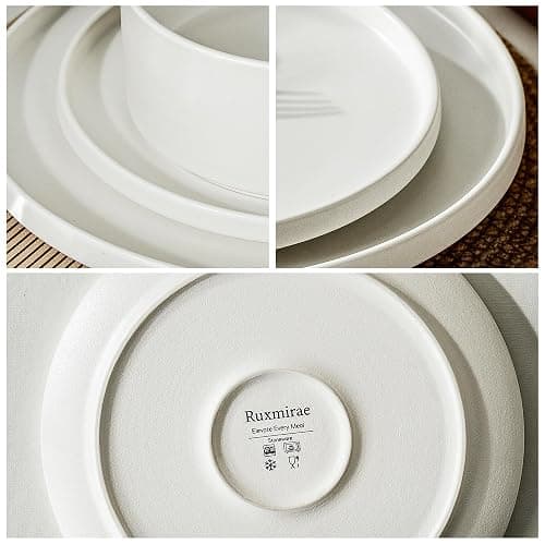 Ruxmirae 6 Piece Dinnerware Set, Modern Minimalist Stoneware Plates and Bowls Sets, Modern Dinner Plate, Salad Plate, Cereal Bowl, Dish Set for 2, Microwave and Dishwasher Safe, Matte White thumbnail 5