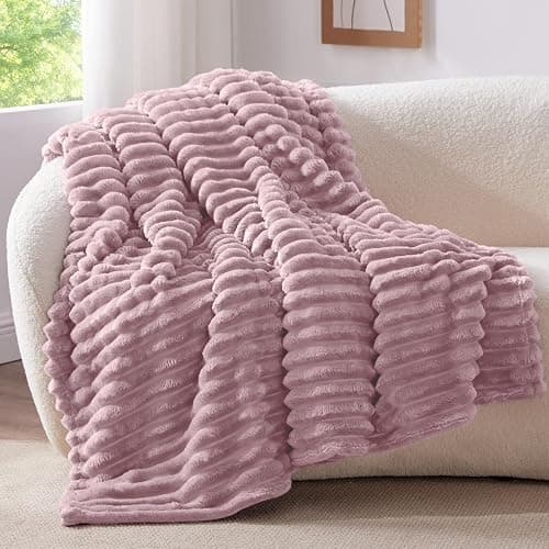 BEDELITE Fleece Throw Blanket for Couch - 300GSM Soft & Warm Fluffy Berry Purple Blanket, Decorative and Giftable Striped Blankets for Women, Men, 50"x60" thumbnail 3
