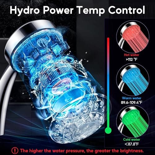 LED Shower Head with High Pressure 10'' Rain Shower Head, 11'' Adjustable Extension Arm, Color Changing Based On Water Temperature, Stainless Steel, 60'' Hose, Chrome - Chrome thumbnail 4
