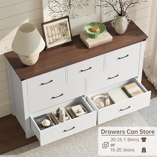 Airynee Farmhouse 7 Drawer Dresser for Bedroom, 51" Wide Chest of Drawers, Wooden Dresser TV Stand, Storage Dressers Organizer for Bedroom, Living Room, Hallway thumbnail 3