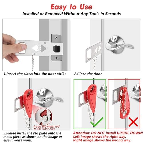 AceMining Portable Door Lock Home Security Door Lock Travel Lockdown Locks for Additional Safety and Privacy Perfect for Traveling Hotel Home Apartment College thumbnail 4