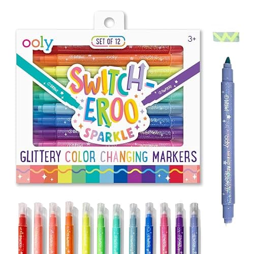 Ooly 12 Pack Sparkle Switch-eroo Color Changing Markers, Dual Tip Markers for Kids, Double Ended Chisel Tip Marker Set Great for Art Supplies, Drawing and Stationery Sets - Image 1