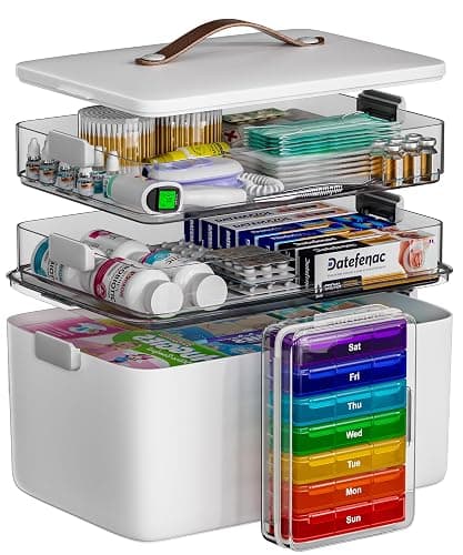CTIME 3-Tier Medicine Organizer with Pill Case - Portable Pill Case & Empty First Aid Kit for Home, Travel, RV, School, Dorm, Ideal Elderly, Father Gift - Image 1