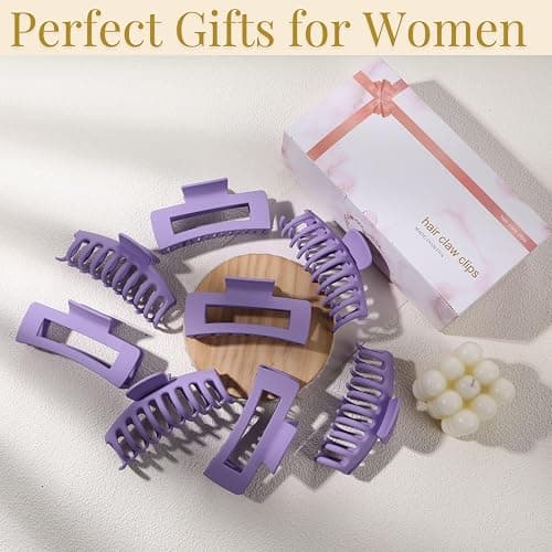 Purple Hair Clips for Women - 8 Pack 4.3 Inch Large Hair Claw Clips for Women Thin Thick Curly Hair, Big Matte Banana Clips,Strong Hold jaw clips thumbnail 6