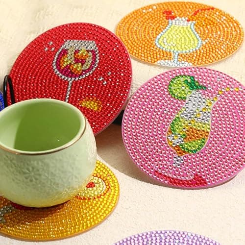 8 PCS Cocktail Diamond Art Coasters Kits, Diamond Painting Coasters with Holder Set of 8, DIY Drink Coasters Art Crafts Supplies for Adults Cup Mat for Home Decor House Warming Gifts Non-Slip 3.9inch thumbnail 4