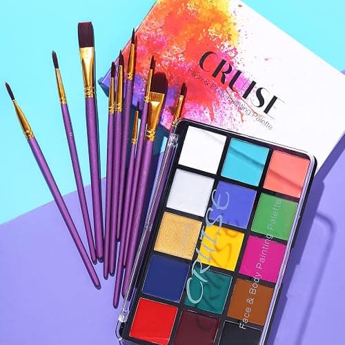 UCANBE Face Body Paint Set, 15 Colors Painting Palette Makeup Kit with 10 Pcs Professional Artist Brushes for Halloween Cosplay Party thumbnail 2
