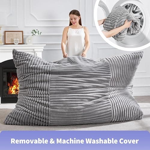 Hobestluk 3 in 1 Bean Bag Chair Giant Bean Bag Chairs Convertible Bean Bag Floor Cushion with Machine Washable Cover, Beanbag Chairs for Adult (Grey) thumbnail 7