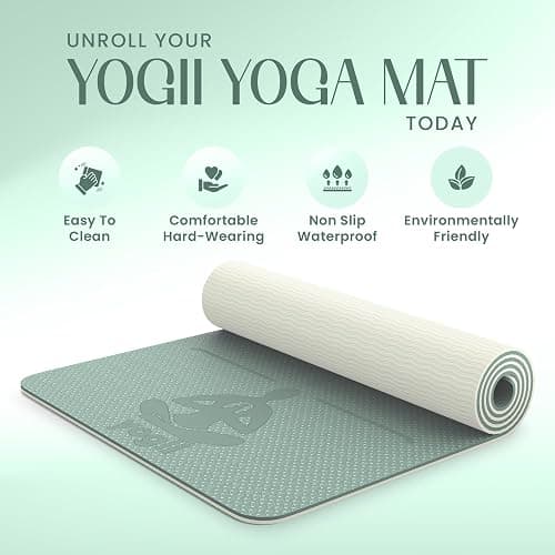Yogii Yoga Mat - Non-Slip 6mm Thick TPE & Travel-friendly Yoga Mat - Perfect for Home & Gym Exercise Fitness & Pilates - With Laser Alignment Guides for Men & Women thumbnail 10