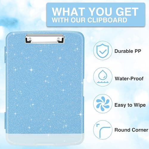 Sooez Glitter Clipboard with Storage, High Capacity Clip Boards 8.5x11 with Pen Holder, Cute Clipboards with Low Profile Clip, Sparkle Plastic Organizer Case Box for Women & Kids, Side Opening thumbnail 3