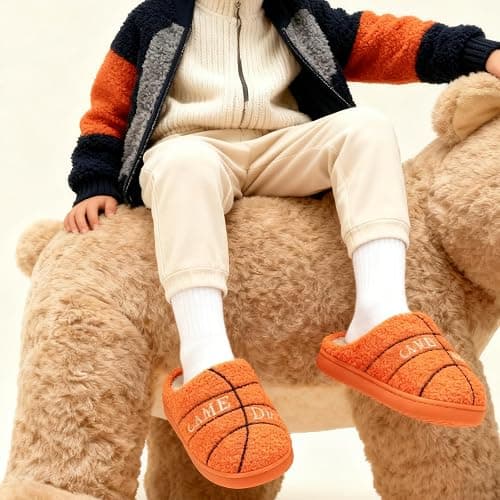INMINPIN Kids Girls Boys Ball Sports Slippers Soft Curly House Shoes Memory Foam Non-Slip Indoor Outdoor Slippers for Sports Fan thumbnail 2
