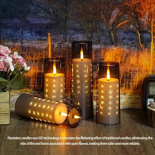 Flameless LED Candles with Embedded Star String, Battery Operated Candles with Remote Control, 7 Packs Flickering Pillar Candles for Home Decor (Grey) thumbnail 5