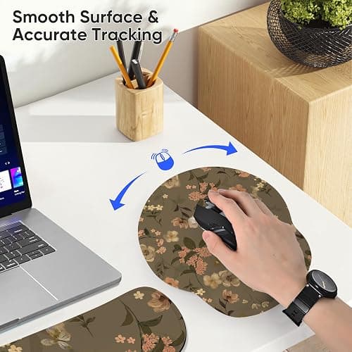 AORTDES Ergonomic Keyboard Mouse Pad Wrist Rest Support Set for Laptop/Computer/Desktop,Memory Foam Hand Rest Wrist Cushion for Gaming/Office,Lightweight Comfortable & Pain Relief (Flowers) thumbnail 7