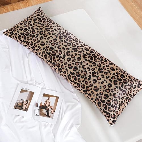 MR&HM Satin Body Pillow Cover, Soft and Breathable Body Pillow Case with Envelope Closure, Cooling and Silky Long Pillowcase for Hair and Skin,Grey (20x54, Brown Leopard) thumbnail 7