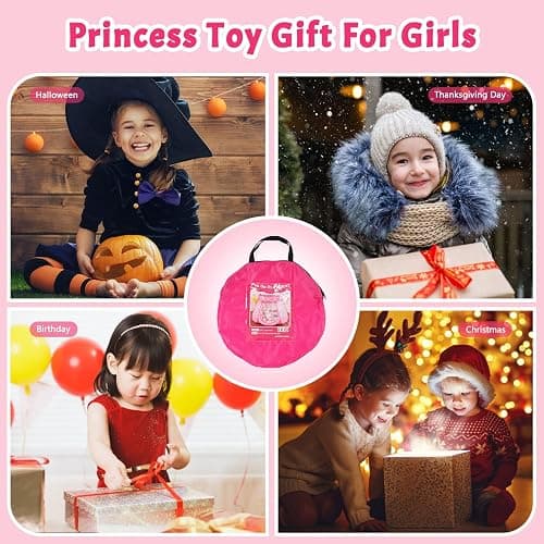 Pop Up Princess Tent with Colorful Star Lights for 1 2 3 Year Old Birthday Gift, 12-18 Months Baby Girl Toys, Foldable Ball Pit with Carrying Bag, Indoor&Outdoor Play Tent for Kids - Pink thumbnail 6