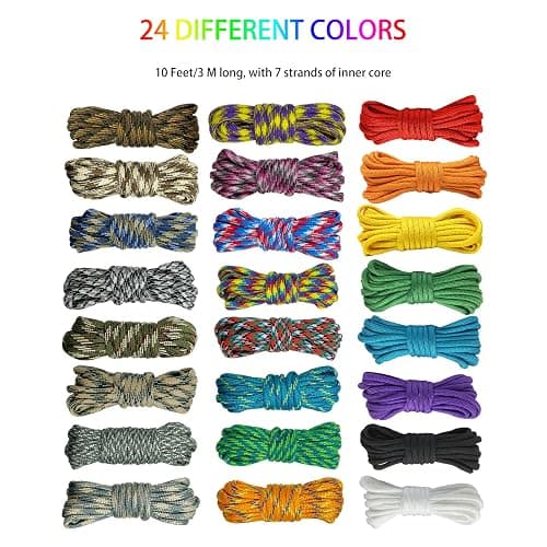 24 Colors Paracord Cord Multifunction 550lb Paracord Crafting Kit | for Making Lanyards, Bracelets, Dog Collars and DIY Projects, 10 Feet thumbnail 2