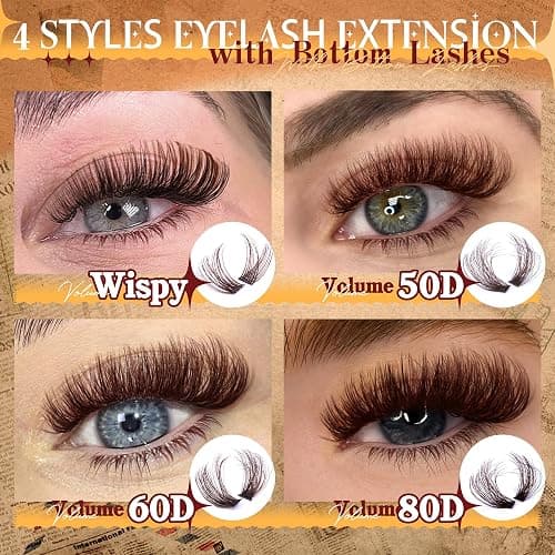 Eefofnn Brown Lash Clusters 360 pcs Eyelash Extension Natural Individual Lashes Brown Wispy+50P+60P+80P+Bottom Lashes Clusters DIY Lash Extension 5 Styles Cluster Lashes D Curl Lash Extension thumbnail 3