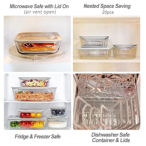 EcoEvo Glass Food Containers with Glass Lid, Microwave Safe Food Storage Container, Large 4 Pack Round Shape, Food Containers with Lids, Meal Prep containers with Leak Proof Lid. thumbnail 5