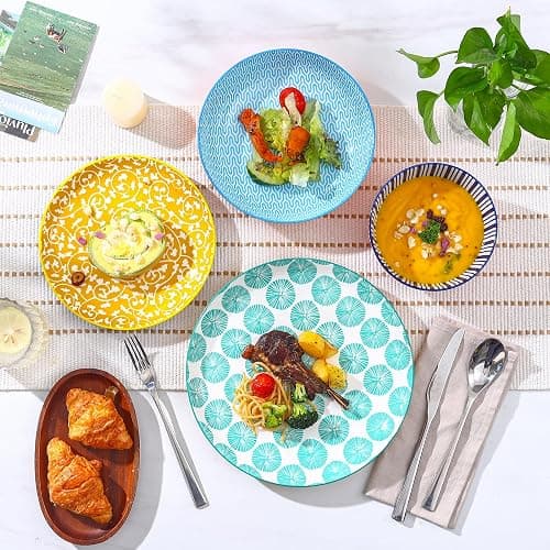 Selamica Ceramic Plates and Bowls Sets,24 Pieces Dinnerware Sets for 6,Scratch Resistant Dish Set for holiday gathering,Dishwasher & Microwave Safe, Assorted Colors thumbnail 4