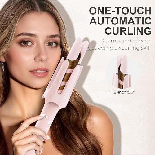 Auto Rotating Hair Curler - 4 Temperature and Timer Settings, Automatic Curling Iron with Automatic Shut-Off, Anti-Tangle and Scalding, Curling Wand for Long Lasting Curls (Pink) thumbnail 5