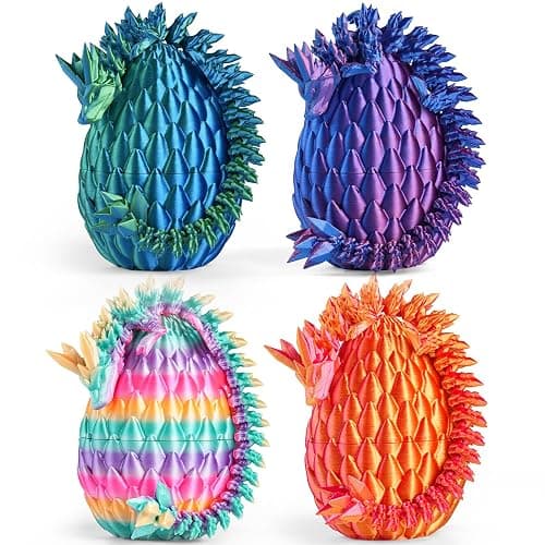 Rapean 8" 3D Printed Dragon Eggs, Easter Basket Stuffers for Kids and Teens, Articulated Dragon Toys for Children, Unique Easter Gifts for Boys & Girls (4Pack) - Image 1