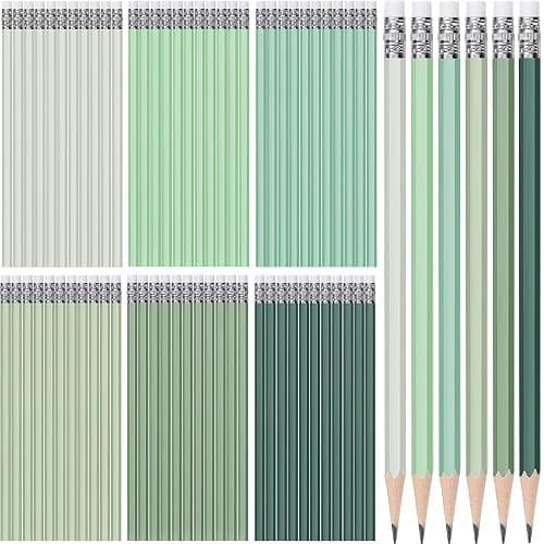TecUnite 60 Pcs HB Pencils #2 Unsharpened Wood Cased Pencils with Eraser Hexagonal Pencil Cute Graphite No 2 Pen for Adults Gifts Exam School Office Sketching Learning(Green Series, White) - Image 1