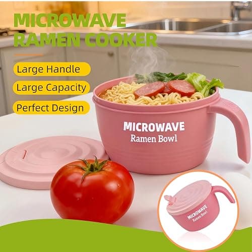 Layron Large Ramen Bowl Set, Ramen Noodle Bowls Microwavable 45 oz, Ramen Cooker, Microwave Pasta Cooker, Ramen Bowl Microwave Gift for College Boys Girls Male Female Dorm Room (pink) thumbnail 7