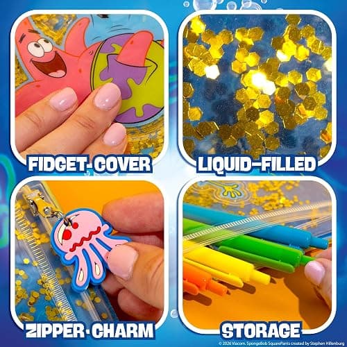 SpongeBob SquarePants™ Squishy Tab Journal, 6 x 8 in. Fidget Notebook With Interactive Tactile Liquid Cover, 4 Tab Dividers, 80 Lined Sheets, Great SpongeBob School Supplies or Office Stationery thumbnail 5