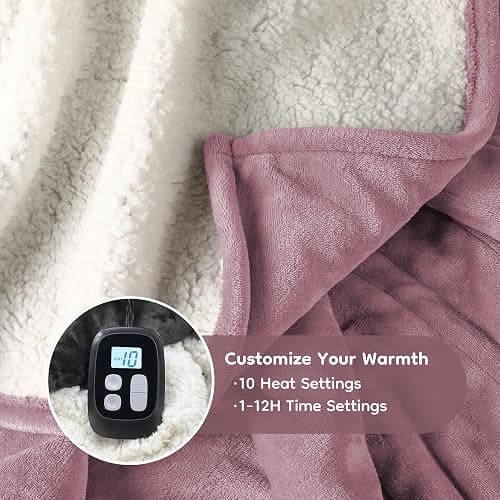 LaffyLo Electric Heated Blanket Full Size - 72"x84", Soft Flannel Heating Blanket, 10 Heating Levels, 1-12 H Auto Shut Off, Breathable Warm and Washable for Bed, Purple thumbnail 4