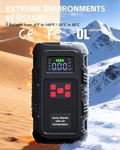 HPBS 5000A Jump Starter with Air Compressor, Portable Car Battery Jump Starter with 150 PSI Tire Inflator for Up to 10.0L Gas and 8.0L Diesel Engines, 12V Jump Box Battery Charger Booster(Red) thumbnail 9