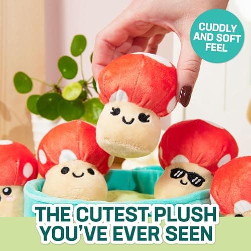 Emotional Support Mushrooms by Relatable, Cuddly Stuffed Animals and Toys, Squishy Toys and Plushies, Great Gift Ideas for Loved Ones of All Ages, Includes 5 Mushroom Plushies with Carrying Basket thumbnail 6