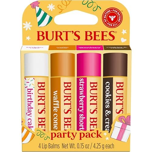 Burt's Bees Lip Balm Party Pack - Birthday Cake, Waffle Cone, Strawberry Shortcake, and Cookies & Cream, All Day Moisturizer, Tint-Free, Natural Origin Conditioning Lip Treatment, 4 Tubes, 0.15 oz. thumbnail 10