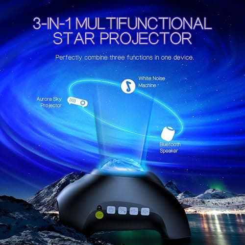 Northern Galaxy Light Aurora Projector with 33 Light Effects, Night Lights LED Star Projector for Bedroom Nebula Lamp, Remote Control, White Noises, Bluetooth Speaker for Parties, Jet Black thumbnail 2