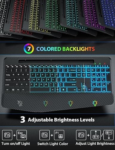 Wireless Keyboard and Mouse Backlits, Wrist Rest, LED Mouse, Rechargeable Ergonomic Keyboard with Phone Holder, Silent Light Up Combo for Computer, Mac, PC, Laptop, Chromebook (Black) thumbnail 2