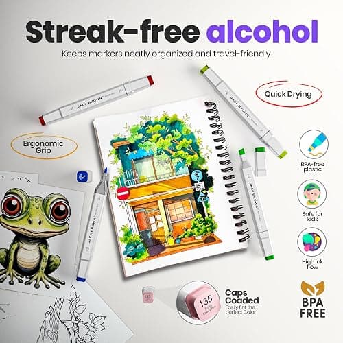 JACK BROWN 168 Colors Alcohol Markers Set with Fine & Chisel Dual Tip - Professional Art Markers for Adults & Kids, Perfect for Drawing, Sketching, Coloring & Animation - Includes Durable Marker Case thumbnail 3