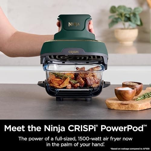 Ninja Crispi 5-in-1 Portable Glass Air Fryer, 4-QT, 2.5-QT & 6-Cup Glass Containers with Crisper Plates & Storage Lids, Microwave, Freezer & Dishwasher Safe, British Racing Green, FN103BF thumbnail 4