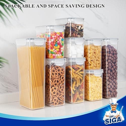 MR.SIGA 12 Pack Airtight Food Storage Container Set for Pantry Organization | Stackable, BPA Free plastic storage containers for pantry, great for snacks, spaghetti, includes 24 reusable sticker labels thumbnail 6