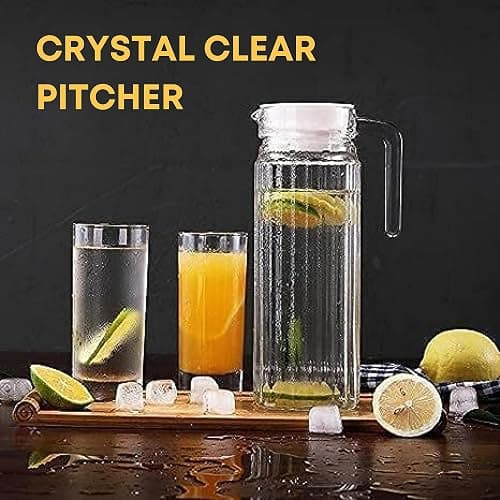 HOMESHOPA Glass Water Jug with Lid, 2 Pack 1.1L Water Pitcher Glass Carafe Jug for Hot/Cold Water Ice Tea Coffee Milk & Juice Beverage, Transparent Glass Fridge Door Water Jug with Spout and Handle thumbnail 8