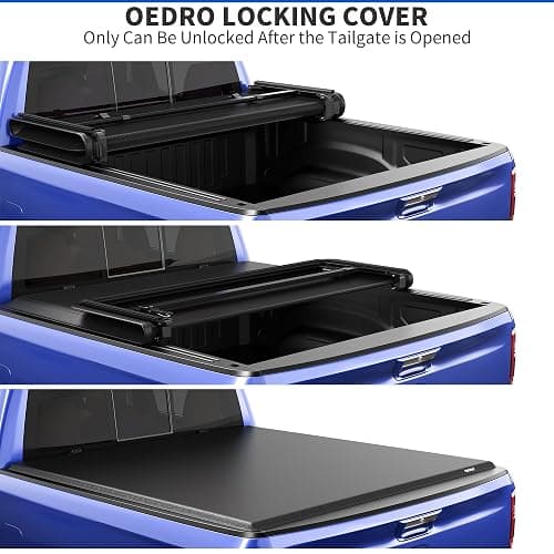 oEdRo Soft Tri-Fold Truck Bed Tonneau Cover Fit for 2005-2015 Tacoma 5ft | Soft Trifold Truck Bed Cover Compatible with 2005-2015 Toyota Tacoma with 5 feet Bed, Fleetside with Track Rail System thumbnail 5