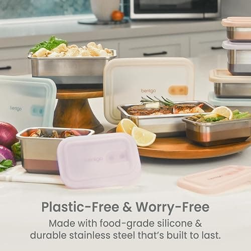 Bentgo MicroSteel Heat & Eat Container – Microwave-Safe, Leak-Proof & Airtight, Easy-to-Clean Lightweight Stainless Steel Reusable Food Storage with Silicone Lid (Family Size; 8.5-Cup Capacity; Aqua) thumbnail 2