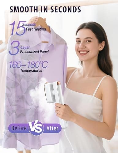 Travel Steamer for Clothes, Portable Mini Clothes irons, 120-240V Adaptive Voltage Clothes Steamer Handheld, Garment Steamer, 15s Heat Up, Adjustable Steam/Temperature - White thumbnail 4