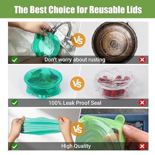 Silicone Stretch Lids for Food Storage in Fridge, Reusable Elastic Bowl Covers for Cup, Cans, Jars, Round & Rectangle Container, Food Grade Silicone Microwave Food Cover, Heat-Resistant, 6PCS - 6 Pcs Colorful thumbnail 4