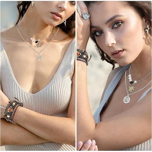 BATHRINS Y2k Grunge Jewelry Accessories - Spike Star Earrings Dangle,Gothic Swirl Star Necklace,Leather Bracelet For Halloween Rave Concert Alt Punk Emo Accessories thumbnail 3